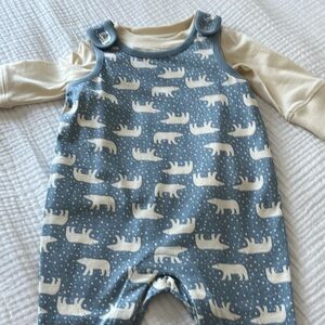 Blue and Cream Baby Romper with Polar Bear Print